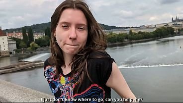 Meeting on the streets with Polish student ends with huge cumshot on her petite body  | Porn Video
